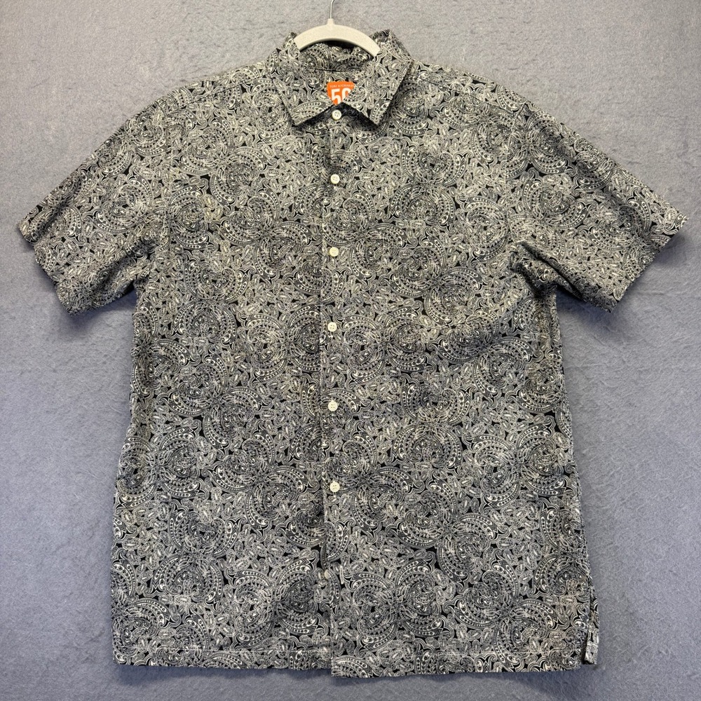 Tori Richard Honolulu 56 Mens M Paisley Cotton Lawn Shirt Black White Hawaii